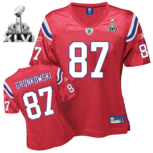 Patriots #87 Rob Gronkowski Red Women's Alternate Super Bowl XLVI Stitched NFL Jersey - Click Image to Close
